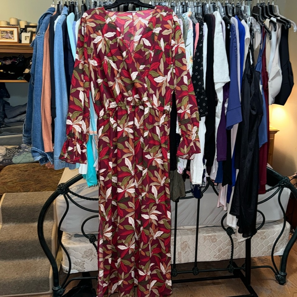 First Love Burgundy Leaf-Pattern Maxi, Size 3X